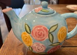 Blue and Pink floral teapot Charming colors wonderful watercolor style flowers | eBay
