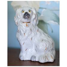 C1860 Antique Staffordshire White Spaniel Dog. For Sale at Ruby Lane