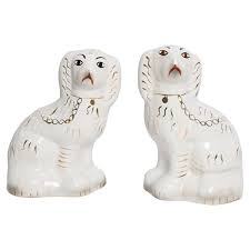 Pair of Mid Century Pottery Yorkshire Dogs Sculpture Staffordshire England 1960s For Sale at 1stDibs