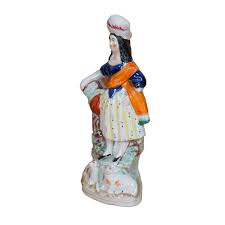 Antique Staffordshire Porcelain Highlander Shepherdess & Sheep Figurine | Chairish