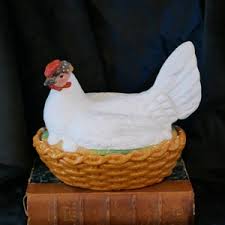 19th Century Antique Hand Painted Chicken on a Nest English ...