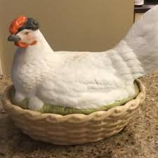 Antique Von Schierholz German Porcelain Bisque Hen on Basket ...
