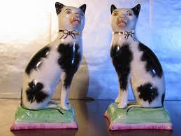 Pair of Antique Staffordshire ware England Cat on Pillow ...