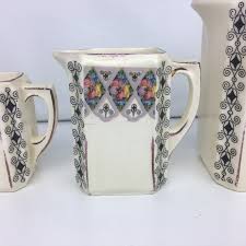Antique Set Of 3 Graduated Pitchers Signed ELLI Transfer ...