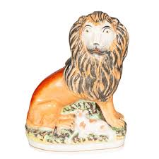 Matched Staffordshire Pottery Lions - a Pair | Chairish