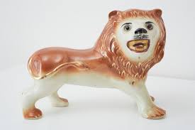 Pair of English Staffordshire Porcelain Standing Lions at ...