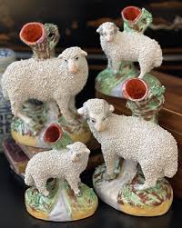 Set 2 Antique Russet English Staffordshire Sheep Lamb Ram Ewe Spill Vase 5/7.25” | eBay