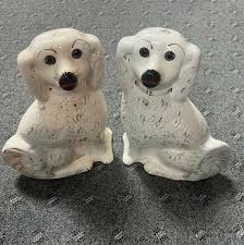 VTG 12" PORCELAIN STAFFORDSHIRE SPANIEL DOG FIGURE SET GLASS ...