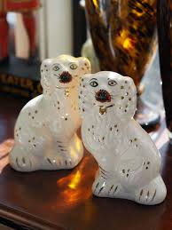 Pair of White & Gold Luster Reproduction Mantel Dogs ...