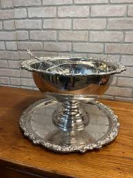 Vintage F.B. Rogers Silver Co. Punch Bowl Set Plated Ladle + ...