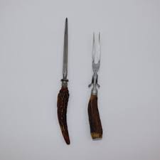 Vintage Cast Steel Two Piece Carving Set With Antler Handle ...