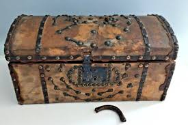 Antique 1800s Hide Covered, Leather, Wood Dome Chest Trunk w ...