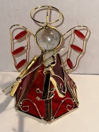 TEALIGHT HOLDER ANGEL VIOLIN STAINED GLASS METAL CASING VTG ...