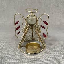 VTG Stained Glass ANGEL Votive Holder Red/clear 4 Christmas ...