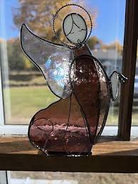 Purple Mauve Stained Glass/Slag Glass Freestanding Tabletop Angel Christmas | eBay
