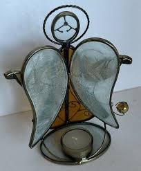 Leaded Amber Glass Angel Votive Candle Holder