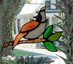 A Female Cardinal Suncatcher in Stained Glass - Etsy