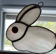 White Rabbit Bunny Leaded Stained Glass Art Sun Catcher ...