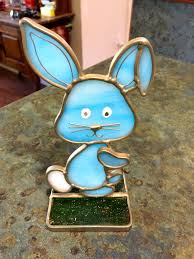 Vintage Stained Glass Blue Bunny Rabbit Sun Catcher 6 1/2 ...