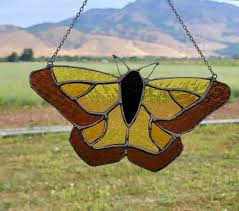 Handmade Stained Glass Moth Suncatcher: Amber Boho Window ...