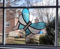 Stained Glass Butterfly Suncatcher, Red and Blue Butterfly ...