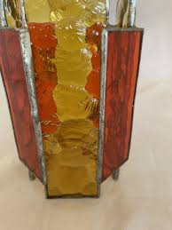Stained Glass Candle Holder Red Amber Textured 8 Pane ...