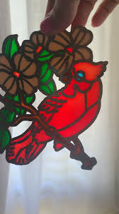 Vintage Stained Glass Sun Catcher Cardinal Dogwood Flowers ...
