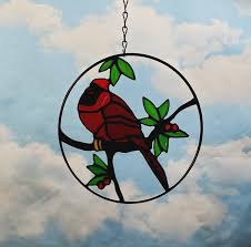 Stained Glass Red Cardinal, Stained Glass Hoop, Gift for ...