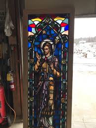 BRick Shop Antique figural painted in fired stained glass window 32.5 x 84.75 | eBay