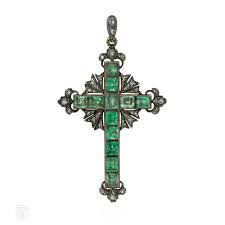 Early French antique diamond and emerald cross – Kentshire