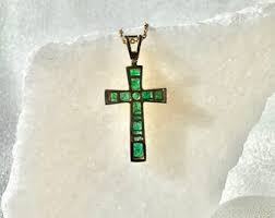 Genuine Emerald Tapered Cross Pendant / 14k Solid Gold ...