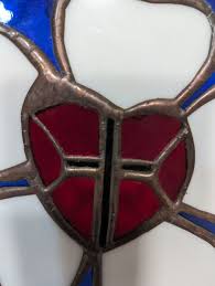 Vintage 7" Stained Glass Medallion Blue Background, White ...