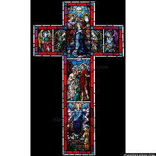 Cross and Virgin" Religious Stained Glass Window