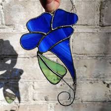 Blue Morning Glory Stained Glass Suncatcher, Handmade Flower ...