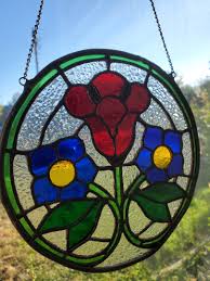Red and Blue Glass Flowers Suncatcher | MakerPlace by ...