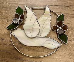 White Dove With 3D Flowers Stained Glass 9” Sun Catcher ...