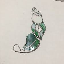 Vintage Stained Glass WHITE ROSE with GREEN LEAVES ...