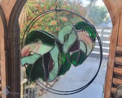 Monstera Leaves in a Circle, Suncatcher Colorful, Stained ...