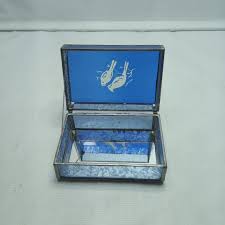 Trinket Box with a Pair Of Birds Mirrored Cobalt Blue Slag stained glass Leaded | eBay