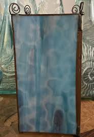 VINTAGE SIGNED blue teal purple Slag NAUTICAL Etched 4 Panel Glass & Brass Shade | eBay