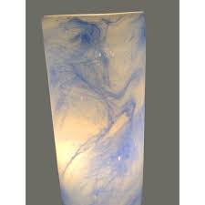 Late 20th Century Pair of Cased Art Glass Blue Cloud Pattern Round Tube Lucite Base Table Boudoir Lamps | Chairish