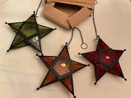 NIB Stained Glass Metal Star Tea Light Holder 9” tall - 3 ...