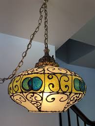 VINTAGE Green Hanging Swag Lamp 1970s Plug In WORKS Antique | eBay