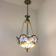 Fleur De Lis Living Antique Brass Stained Glass Inverted Pendant Light Baroque Style | Wayfair