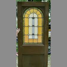 Antique oak door with leaded stained glass. – CoolSalvage.com
