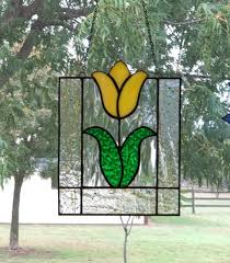 Stained Glass Yellow Tulip Window Hanging: Handmade Floral ...