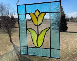 Handcrafted Stained Glass Tulip Suncatcher: Yellow Floral ...