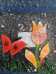 Fused Glass Spring Plates one Tulip/ butterfly and one Red ...