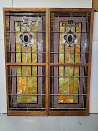 ANTIQUE CHURCH STAINED GLASS WINDOW PAIR ARCHITECTURAL SALVAGE | eBay