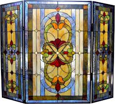 Amazon.co.jp: CHLOE Lighting Tiffany Glass 3-Piece Folding Victorian Fireplace Screen, 40" Wide : Home & Kitchen